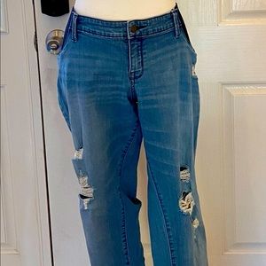 Low Rise Side Panel Distressed Skinny Maternity Jeans